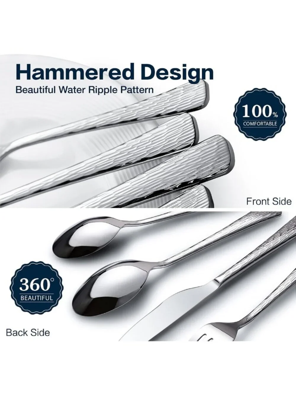 20-Piece Silverware Set for 4 | Hammered Stainless Steel Flatware, Dishwasher